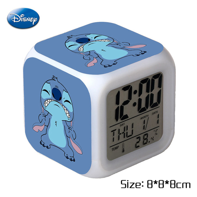 Lilo & Stitch Digital Alarm Clock Anime Figure Stitch 7 Colors Changing LED  Cartoon Night Light